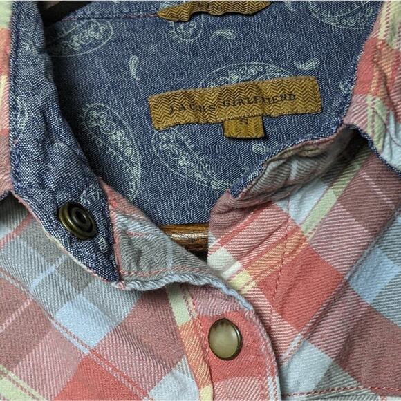 JACHS Girlfriend Plaid Flannel BEA Western Shirt Snap Front Blue Pink Small - Picture 11 of 12